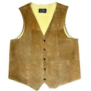 Vintage Western Jo-o-Kay Brown Suede Vest with Sherpa Lining Mens M/L